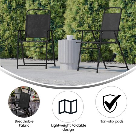 Flash Furniture Black Folding Sling Patio Chairs with Armrests, 2PK 2-GM-SC098-BK-GG